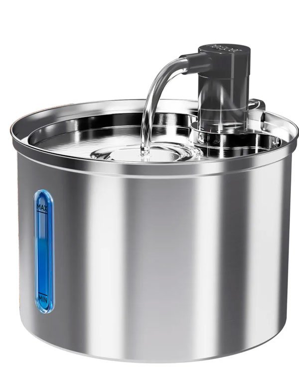 Fonte de água para gatos inox 3L VEDO com janela de nível e filtragem - modelo silencioso para aumentar a hidratação dos gatos