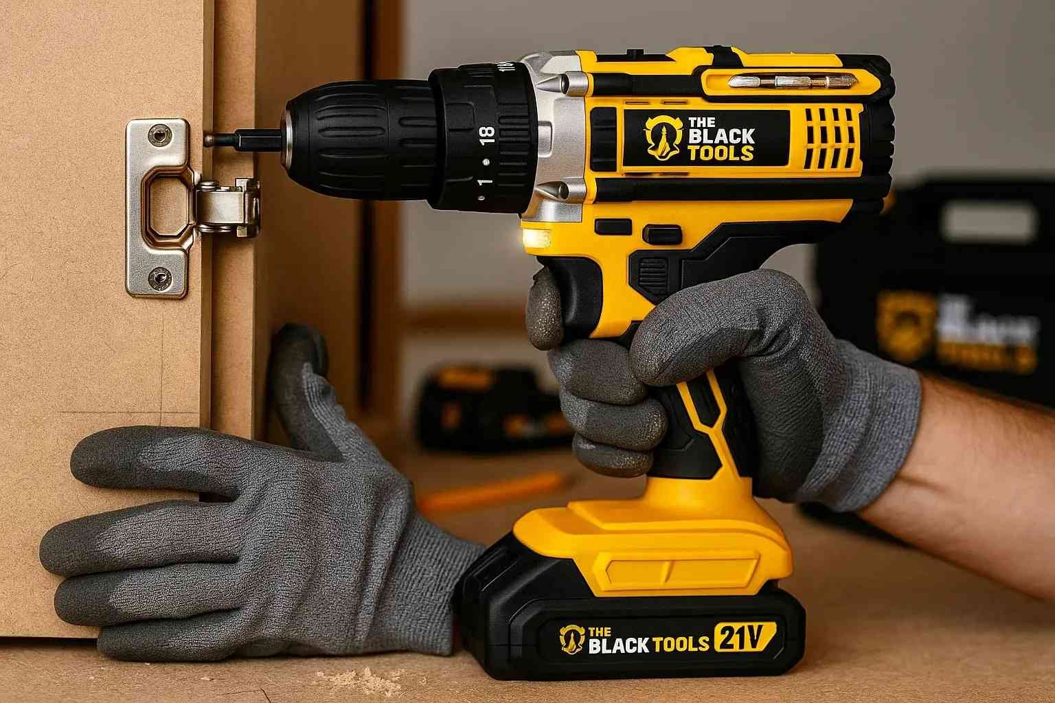 Montagem de armário com a TB-21PX, destaque para controle de torque e LED aceso