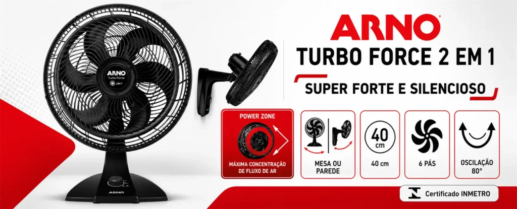 Ventilador Arno Turbo Force 2 em 1, superforte e silencioso.