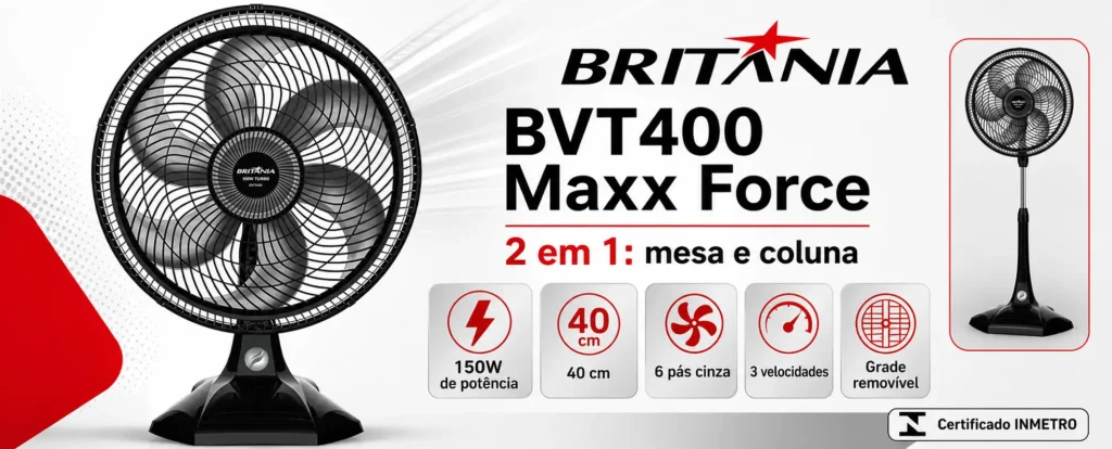 Ventilador Bvt400 Maxx Force 2 Em 1 150w Preto Britania