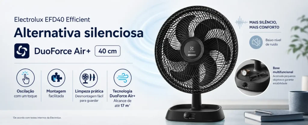 Ventilador de Mesa Electrolux 40cm 6 Pás Silencioso 3 Velocidades Com Inclinação Duoforce Air+ EFD40 Cinza