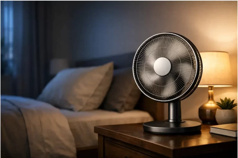 Ventilador de mesa silencioso em um quarto à noite: guia e comparativo completo de 2026