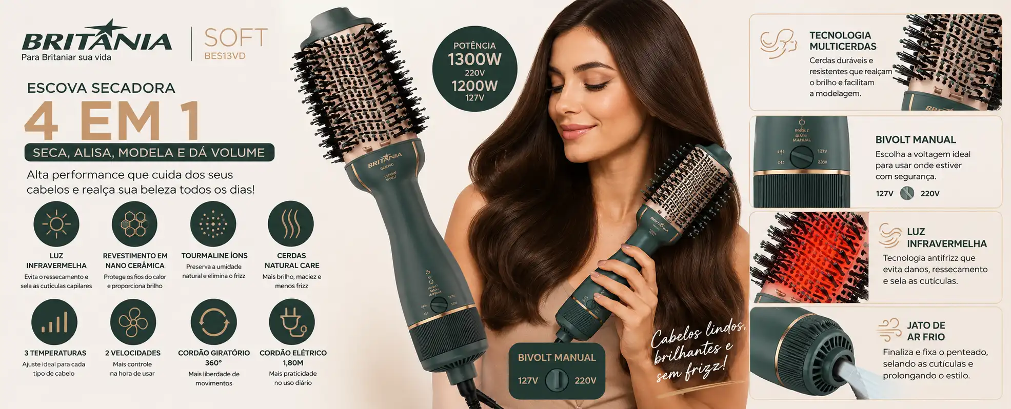Escova Secadora Britânia Soft BES13VD Escova Secadora Britânia Soft BES13VD