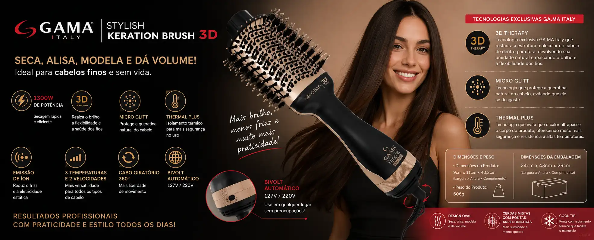 Escova Secadora GA.MA Italy Stylish Keration Brush 3D Escova Secadora GA.MA Italy Stylish Keration Brush 3D