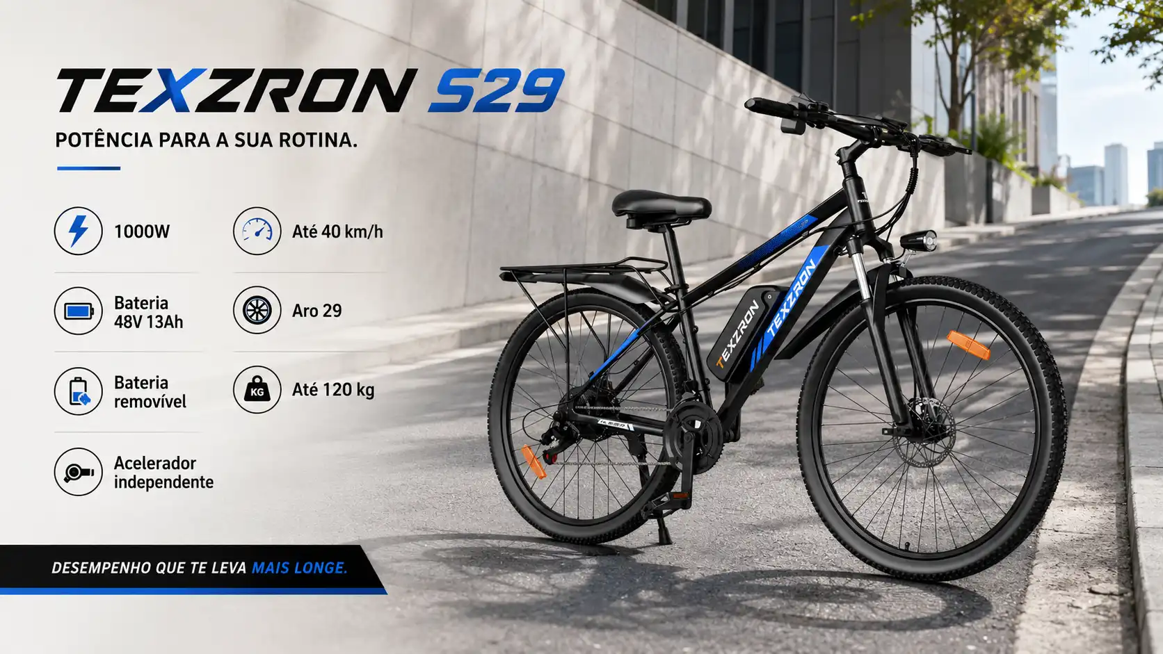 Bicicleta Elétrica Adultos TEXZRON S29 1000w Morro