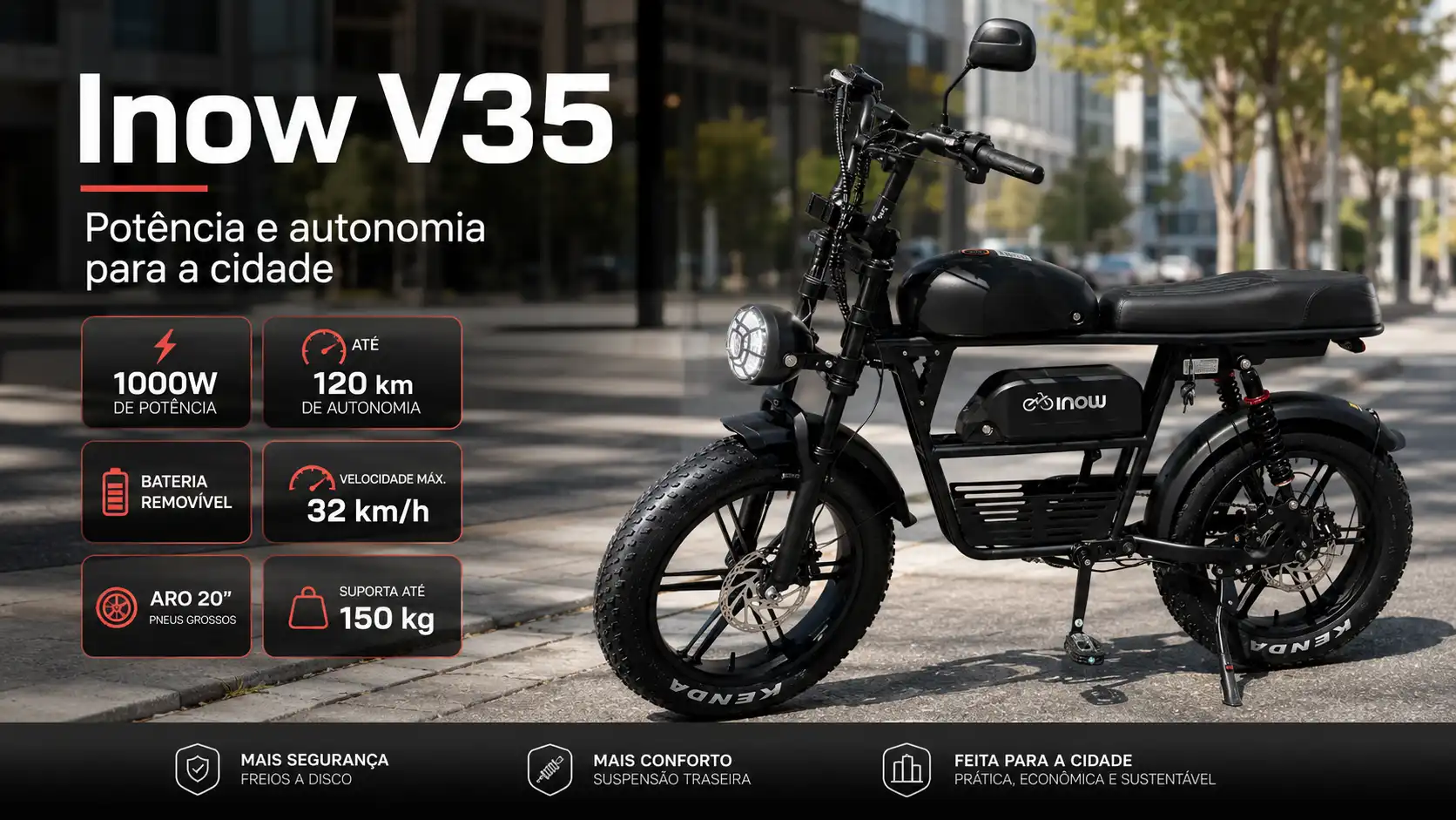 Bicicleta eletrica Inow V35 1000W Duas Baterias