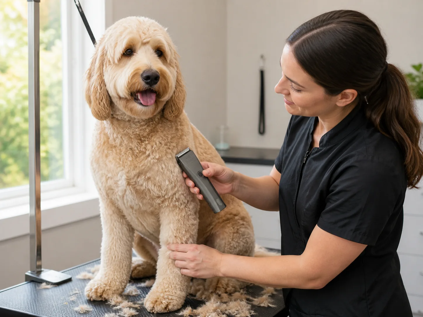 Wahl Bravura Gunmetal — uso em tosa animal Wahl Bravura Gunmetal em uso durante a tosa de um cão