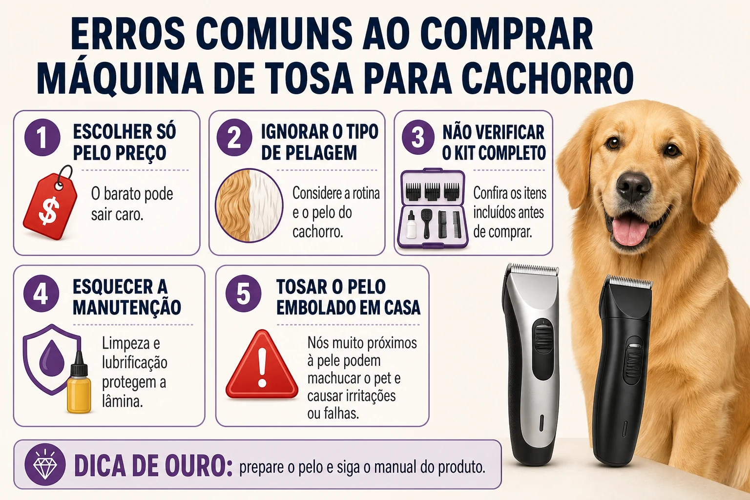 Erros comuns ao comprar máquina de tosa para cachorro